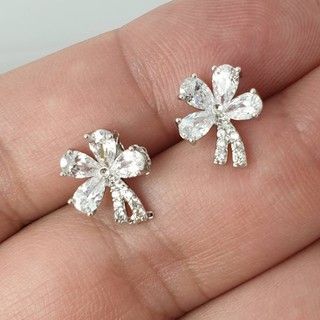 XXถูกมากXX AC_Jewelry ต่างหูเพชร CZ Diamond รูปโบว์ ขนาด กว้าง 10 m x สูง 12 mm. ตัวเรือนเงินโรเดียม ไม่ลอกไม่ดำ