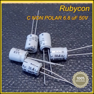 สินค้า 1 ตัว C Capacitor ุ6.8uF 50V bi-polar ( non polar ) ยี้ห้อ Rubycon  ของ JAPAN ไว้ต่อลำโพงเสียงแหลม