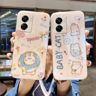 New Casing OPPO A77 5G A57 A96 A76 4G 2022 เคส Soft Case Glitter Rhinestone Cute Rabbit and Cat Cartoon Phone Case Protective Back Cover เคสโทรศัพท
