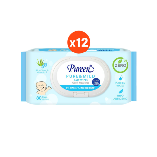 โปรโมชั่น : เพียวรีนเบบี้ไวพส์ สูตรเพียวแอนด์มายด์ 80 แผ่น ลังละ 12 ห่อ