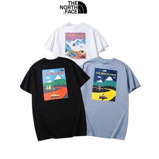 เสื้อยืดลําลอง ผ้าฝ้าย แขนสั้น คอกลม พิมพ์ลาย THE NORTH FACE ทรงหลวม สีขาว สีดํา สีฟ้า สําหรับผู้ชาย และผู้หญิง