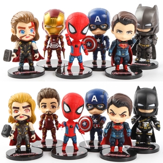 ตุ๊กตาฟิกเกอร์ The Marvel Avengers Alliance Bat Spiderman Iron Man ของเล่นสําหรับเด็ก 6 ชิ้น