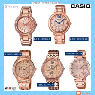 ภาพหน้าปกสินค้านาฬิกาข้อมือ Casio Sheen Pinkgold Colloection SHE-3030PG-9 SHE-4804PG-9 SHE-3809PG-9 SHE-3048OPG-7B ที่เกี่ยวข้อง