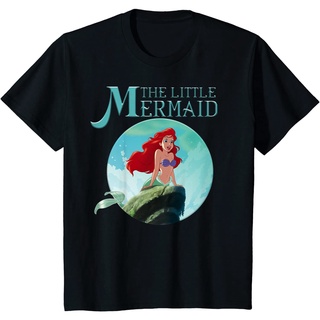 เสื้อยืดผ้าฝ้ายพรีเมี่ยม เสื้อยืด พิมพ์ลายกราฟิก Disney Little Mermaid Ariel Splash Rock