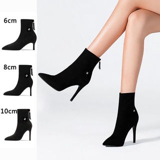 ภาพหน้าปกสินค้าสีดำรองเท้าบูทสั้นผู้หญิงส้นกริชกลับซิปรองเท้าข้อเท้า ส้นสูง 6/8/10CM +14 cm เท่ากับความยาวรองเท้า ที่เกี่ยวข้อง