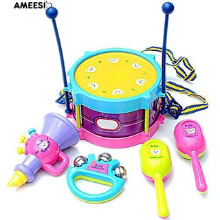 Ameesi เด็ก Kid เด็กกลอง Handbell เครื่องดนตรี Band Kit Toy5Pcs / Set