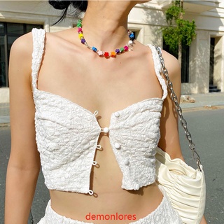 Demonlores- เสื้อสายเดี่ยวเซ็กซี่ แต่งกระดุมแถวเดียว สไตล์วินเทจ สําหรับผู้หญิง