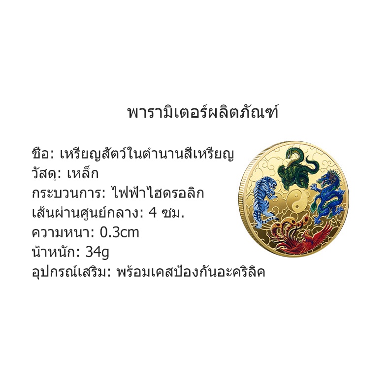 เหรียญที่ระลึกสัตว์ในตำนานทั้งสี่-เหรียญซุบซิบ-ลัทธิเต๋า-สะสมของที่ระลึกนักท่องเที่ยว-ถอดรา-ดึงดูดความมั่งคั่ง