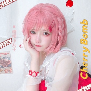 ผมปลอม   cosplay  วิกผมสีชมพูสาวหวาน  Lolita ผมสั้น   หญิงสาวน่ารัก   jk วิกผม  วิกผมโลลิต้า