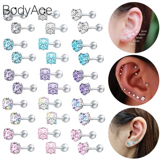 Bodyace 4 คู่ สเตนเลส ต่างหู สีฟ้า สกรูบอล ต่างหู ชุดเกลียว กระดูกอ่อน เจาะ ดาว คริสตัล ต่างหู