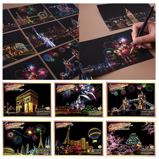 ภาพหน้าปกสินค้าNight View Magic Scratch Art Painting Paper Kit w/ Bamboo Drawing Stick Kid Toy ที่เกี่ยวข้อง