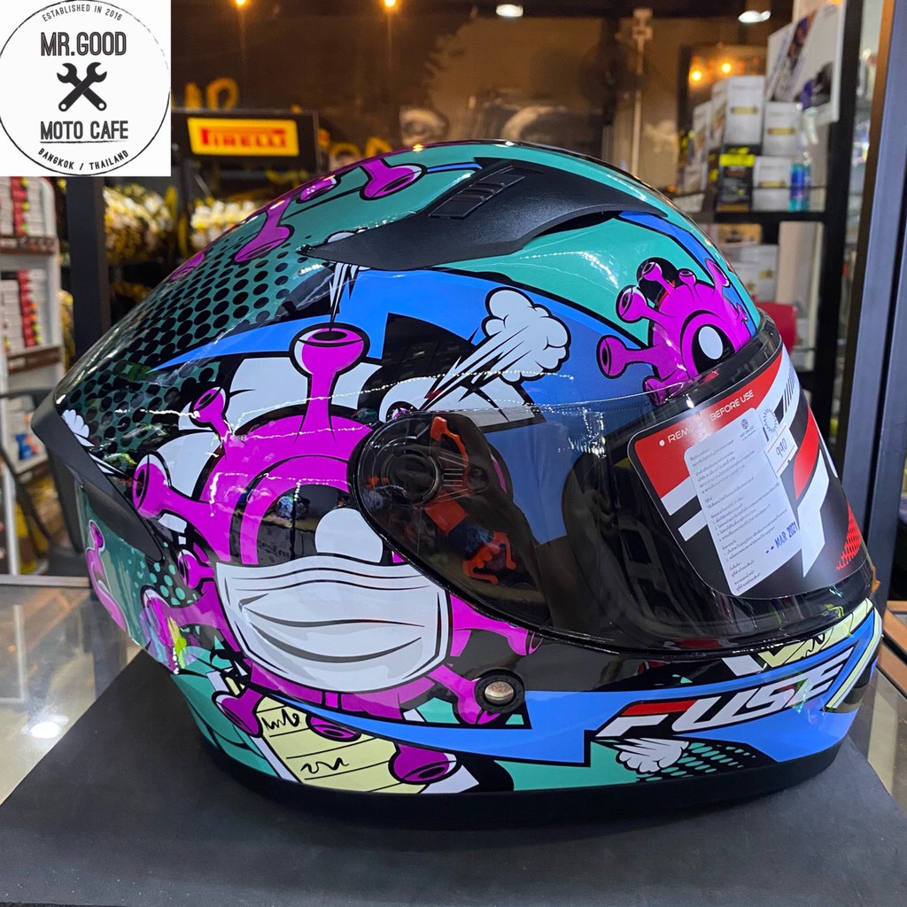 หมวกกันน็อค FUSE รุ่น RAZOR ลาย Virus Blue (เงา) | Shopee Thailand