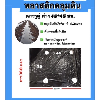 ผ้าคลุมดินตราเสือ 1.2ม. รูคู่ ระยะห่างรู45*45ซม. ระยะห่าง 45*50ซม. ระยะห่าง 50*60ซม. ความหนา(25ไมคอน)