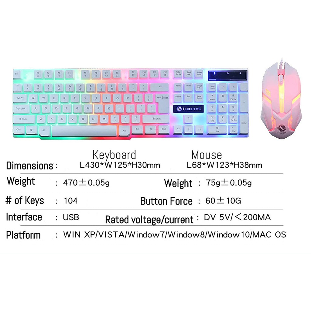 ภาพสินค้าชุดคีย์บอร์ดและเมาส์ ไฟสีรุ้ง  LIMEIDE GTX300 Gaming Keyboard mouse Rainbow RGB LED Illuminated จากร้าน bing55 บน Shopee ภาพที่ 8