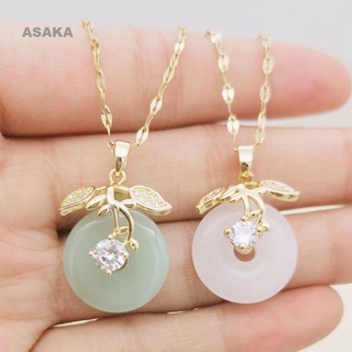 Asaka ใหม่ สวยหรู สง่างาม สีเขียวมิ้นท์ วินเทจ ปลอดภัย หัวเข็มขัด จี้ สเตนเลส กระดูกไหปลาร้า สร้อยคอโซ่