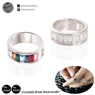 แหวนคริสตัล swarovski ทรงแท่งเหลี่ยม รุ่น Nine -Gem สีนพเก้า / white crystal (size52)