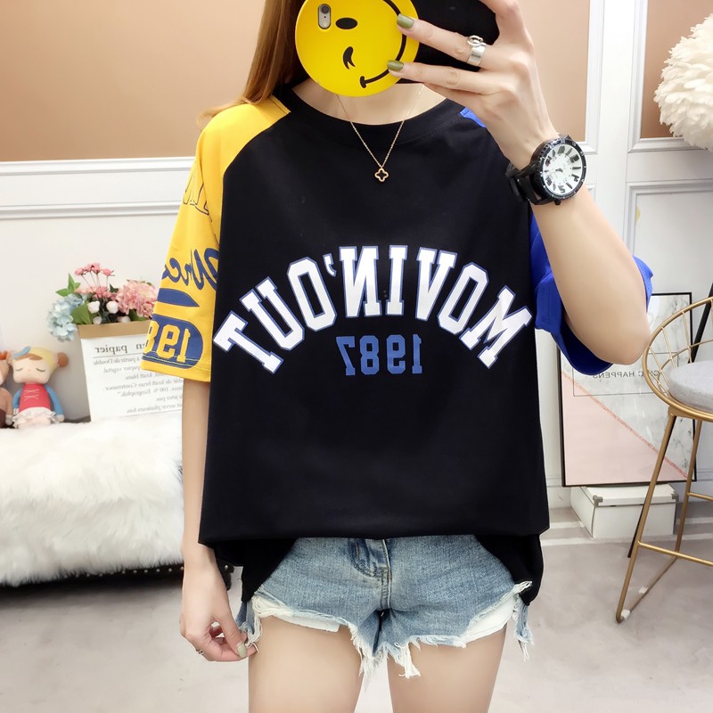 fbashop-เสื้อยืด-คละสีแนวใหม่-สกรีนอักษร-แขนสองสี-เหมาะมากสำหรับวัยมันส์