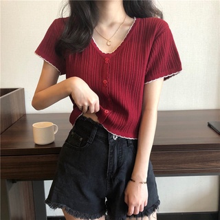 พร้อมส่ง เสื้อยืดแขนสั้น คอวี เข้ารูป เอวสูง สําหรับเด็กผู้หญิง เสื้อยืด JL-TX-107