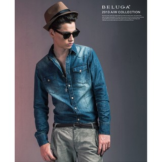 เสื้อเชิ๊ตยีนส์แขนยาวปะศอก BELUGA ไซส์ L