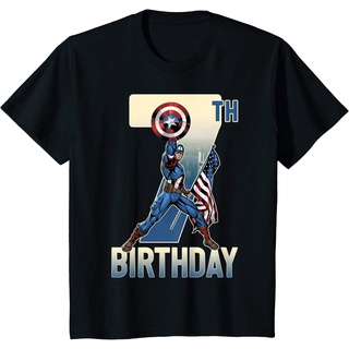 เสื้อยืดผ้าฝ้ายพรีเมี่ยม เสื้อยืด พิมพ์ลายกราฟฟิค Marvel Captain America 7th Birthday