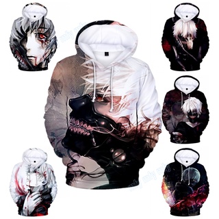 เสื้อแจ็กเก็ตกีฬาลําลอง มีฮู้ด พิมพ์ลายอนิเมะ Tokyo Ghoul Kaneki Ken สําหรับเด็กผู้ชาย และเด็กผู้หญิง