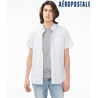 AEROPOSTALE  เสื้อเชิ้ตผู้ชาย ลายจุดเรขาคณิต สีขาวกรมท่า ของแท้