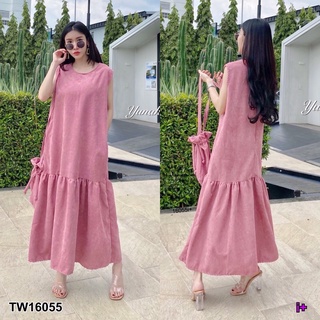 TW16055 Maxi Dress เดรสยาวคอกลม แขนกุด เย็บต่อชาย มีซิปหลัง เนื้อผ้าลูกฟูกเนื้อผ้าดีสุดๆ มาพร้อมกระเป๋าสะพายข้าง