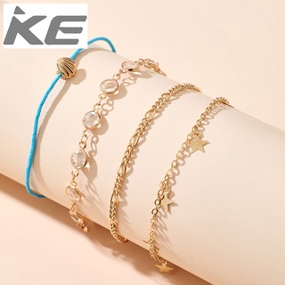 Jewelry Simple Line Rope Shell Rhinestone Five-pointed Star Anklet 4-Piece Set for girls for w