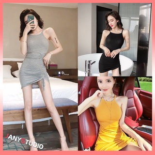 🏖Mini Dress เข้ารูปกระโปรงสั้น ชุดเดรสดีไซน์เก๋  เดรสสายเดี่ยวคล้องคอ งานเซ็กซี่เรียบหรู ดูดี มินิเดรส ชุดเดรสกระโปรงสั้นรัดรูป