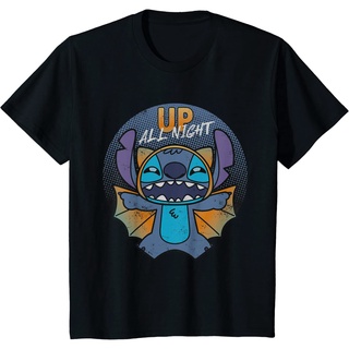 เสื้อยืดผ้าฝ้ายเสื้อยืดแขนสั้นลําลอง คอกลม พิมพ์ลาย Disney Stitch Halloween Bat แฟชั่นสําหรับผู้ชายL XL  XXL 3XL