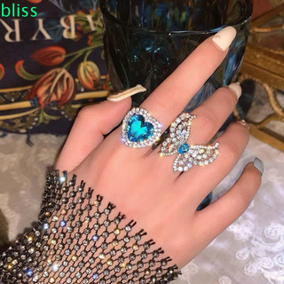 Bliss แหวนนิ้วมืออัลลอยสีฟ้าปรับได้สไตล์เกาหลี