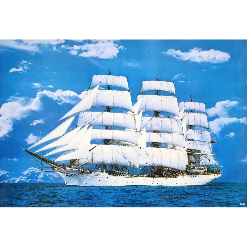 โปสเตอร์-รูปถ่าย-เรือสำเภา-ภาพมงคล-เสริมฮวงจุ้ย-barque-poster-23-x34-inch-clipper-tall-ship-sailing-ship-v1