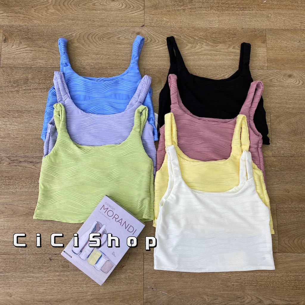 cicishop-158-เสื้อสายเดี่ยวครอปเนื้อผ้าดีดีเทลคลื่นๆ-สีสันสดใส-น่ารักกรุบกริบ