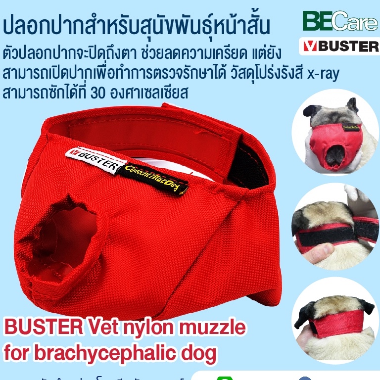 buster-vet-nylon-muzzle-for-dog-ปลอกปากสําหรับสุนัขหน้าสั้น-เกรดโรงพยาบาล-นำเข้าจากเดนมาร์ก-ปิดถึงตา-ช่วยลดความเครียด