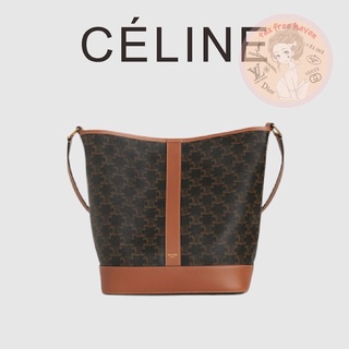 Shopee ราคาต่ำสุด 🔥ของแท้ 100% 🎁Celine Brand New Medium Logo Print Bucket Bag