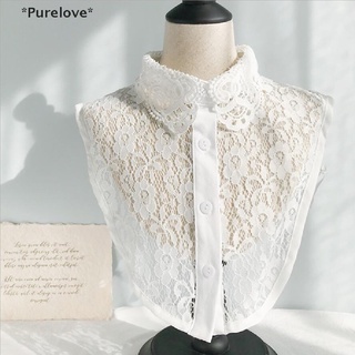 Purelove เสื้อเบลาส์ปลอม แบบนิ่ม คอปก แต่งลูกไม้ ถอดออกได้