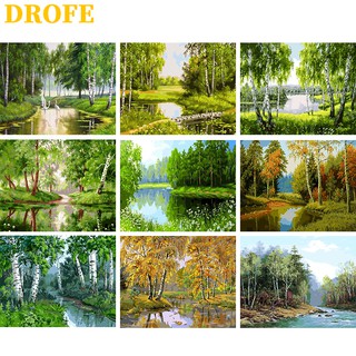 DROFE 【ขนาด : 50X40 ซม】~ คอลเลกชันไม้สีเขียว ~ พร้อมส่งภาพระบายสีตามตัวเลขของขวัญDIY/ paint by number / บ้านตกแต่ง / ตามหมายเลข / ภาพวาด DIY/ จิตรกรรมดิจิทัล / การวาดภาพดิจิทัล