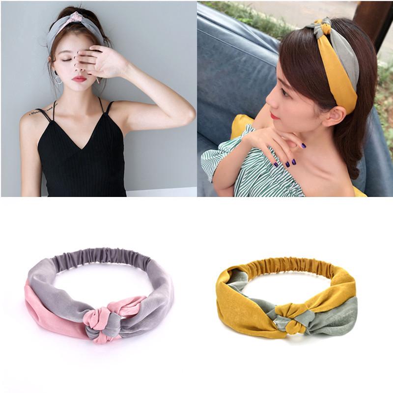 Korean Wide Hair Belt Summer Cross Knot Hairband Hairtie Two-color Man-made Silk Turban Bandage Headpieces