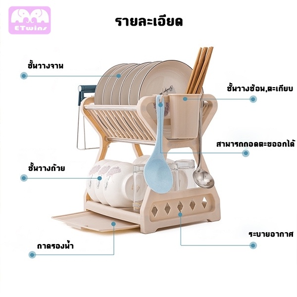 ชั้นวางจาน-ชั้นคว่ำจาน-พร้อมที่ใส่ช้อน-ที่คว่ำจาน-ชั้นวางจานขนาดเล็ก-ประกอบง่าย-ชั้นวางถ้วย-พร้อมที่ใส่ช้อน