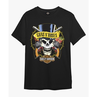 T-Shirtเสื้อเชิ้ต ลาย Harley davidson skull n roses guns S-5XL