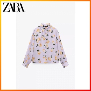 Zara เสื้อเชิ้ตแขนยาว ผ้าซาติน พิมพ์ลาย แฟชั่นฤดูใบไม้ผลิ และฤดูร้อน สําหรับผู้หญิง