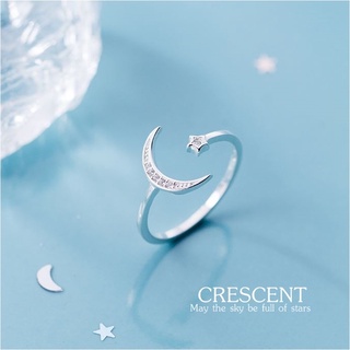 s925 Crescent ring แหวนเงินแท้ ดาวเคียงเดือน ใส่สบาย เป็นมิตรกับผิว สามารถปรับขนาดได้