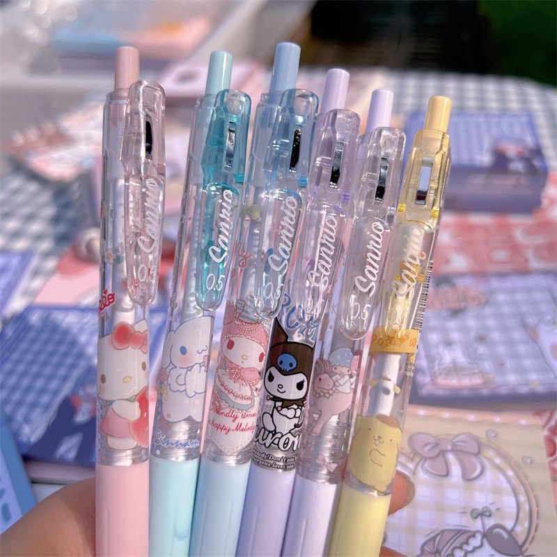 ปากกาเจล-sanrio-น่ารัก-สีดํา-เครื่องเขียน-สําหรับนักเรียน-จํานวน-6-ชิ้น
