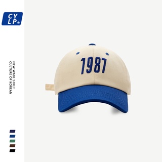 1987 หมวกเบสบอล ปักลาย สีตัดกัน สไตล์เกาหลี แฟชั่นฤดูใบไม้ผลิ และฤดูร้อน สําหรับผู้หญิง
