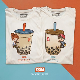 เสื้อยืดผ้าฝ้ายพิมพ์ลายขายดีBoba Girl &amp;  Boba Boy t-shrit เสื้อยืด ลายชานม เสื้อคู่ สั่งแยกได้