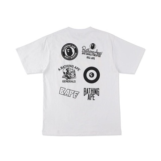 ROUNDคอลูกเรือNeckHH BAPE Mens Spring and Summer Ape Head Print Hit Color Layered Letters Pattern Short-sleeved T-shirt