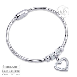 555jewelry กำไลแฟชั่นผู้หญิง สแตนเลส สตีล ชาร์มรูปหัวใจ ประดับเพชร CZ รุ่น MNC-BG318 - กำไลผู้หญิง (BG23)