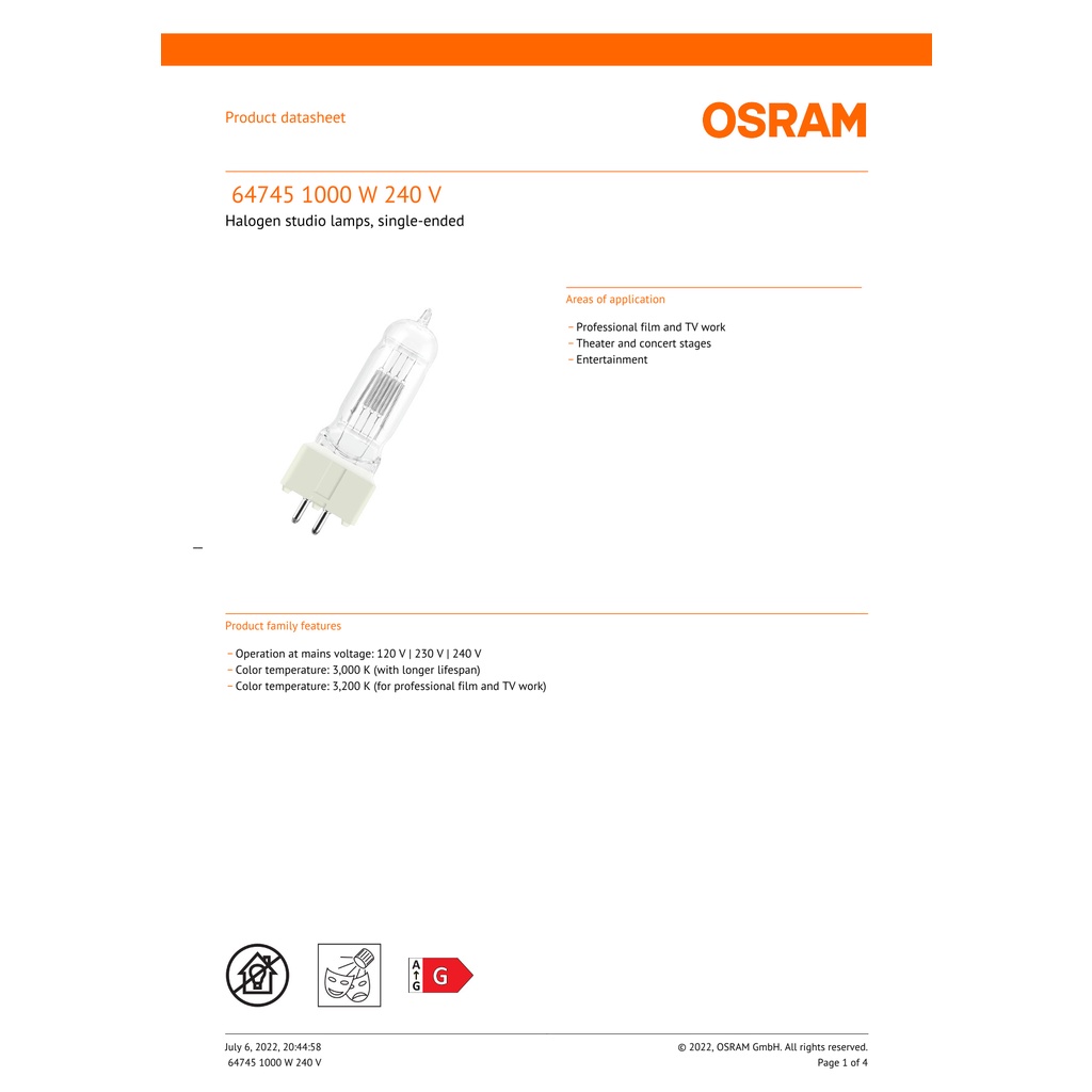 ้่่่หลอดไฟแพ็ค2-5หลอดosram-64745-1000w-240v-cp-70-gx9-5