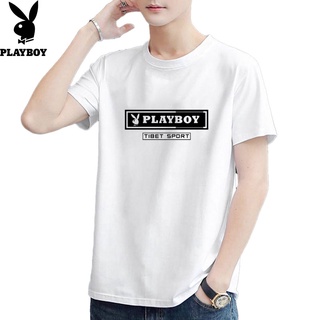 [S-5XL] Playboy เสื้อยืดคอกลม แขนสั้น ผ้าฝ้ายแท้ ทรงหลวม แฟชั่นเรียบง่าย สําหรับผู้ชาย