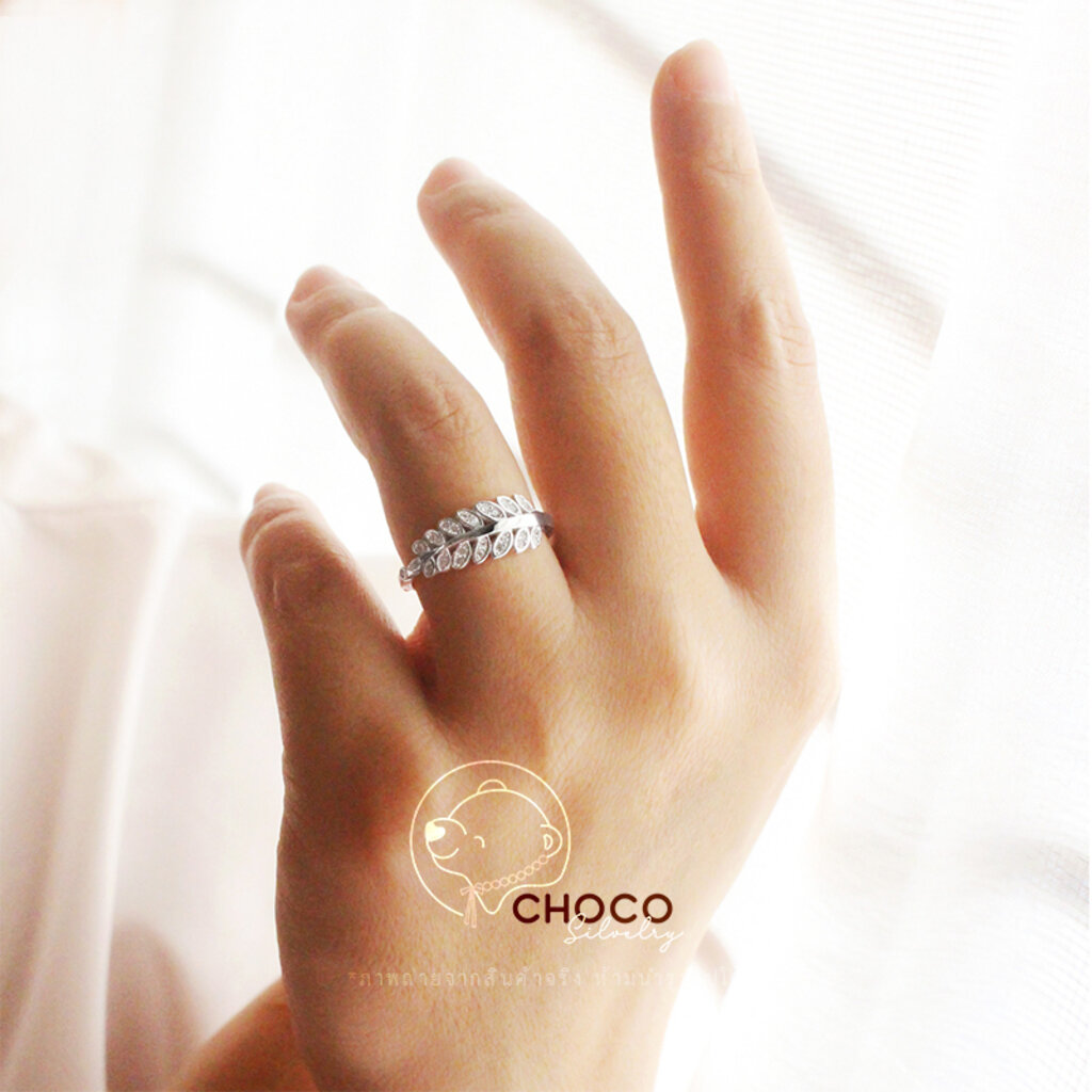 new-925s-แหวนเงินแท้-แหวนใบมะกอก-แหวนเพชร-แหวนเพชรสวิส-เพชร-cz-sterling-silver-ring